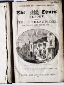 The frontispiece of the book showing the book's title, an engraving of showing the pub where John Parsons Cook died, and a stamp in the top right-hand corner which says R O Gilmore.